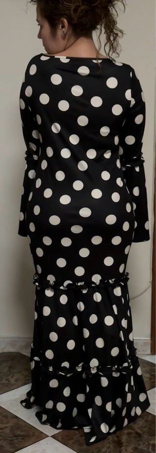 Traje Flamenca Lunares Negro Blanco