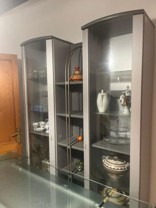 Vitrina cristal y metal gris