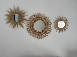 Set di 3 Specchi Decorativi in Rattan