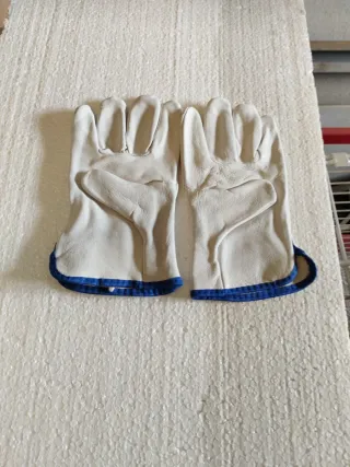 Guantes de cuero beige y azul talla 9
