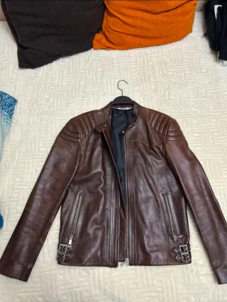 Chaqueta de cuero hombre Zara marrón