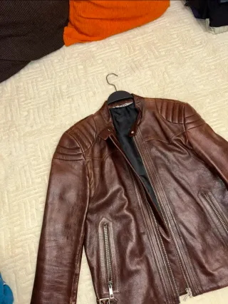 Chaqueta de cuero hombre Zara marrón