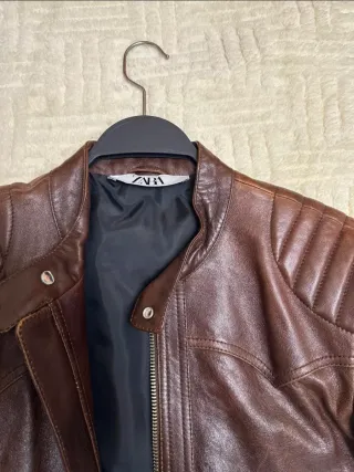 Chaqueta de cuero hombre Zara marrón