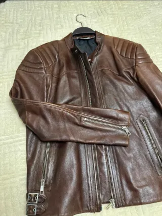 Chaqueta de cuero hombre Zara marrón