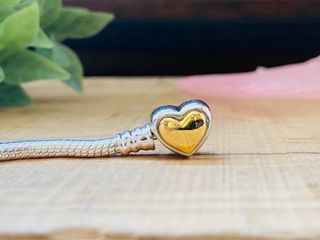 Pulsera Charms Corazón Dorado  19 cm - Plata