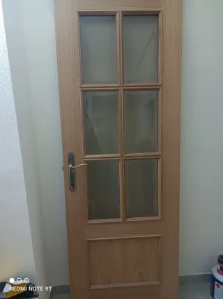Puerta interior roble vidriera