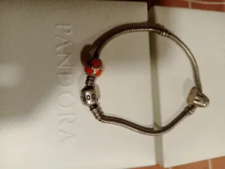 Pulsera Pandora Plata y Charm Naranja