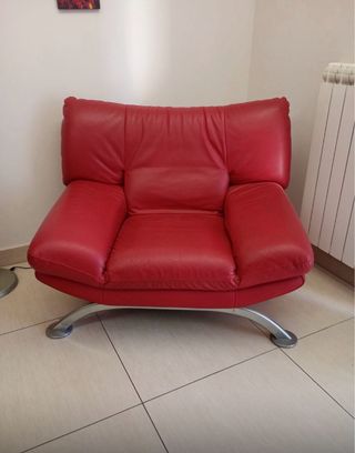 Set Divano e Poltrona VERA PELLE Rossa - Artigiana