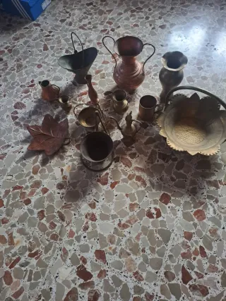 Lote 7 objetos antiguos cobre y bronce