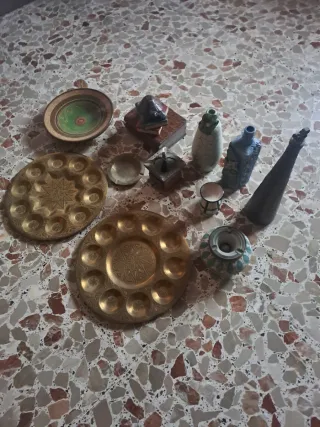 Lote 7 objetos antiguos cobre y bronce