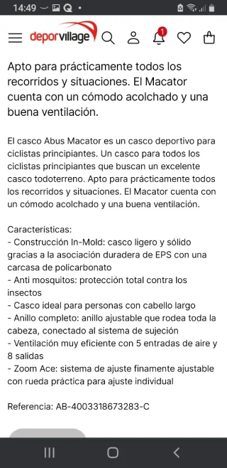 Abus macator ciclismo talla s