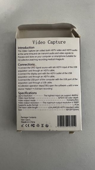 Capturadora Video 4K 60fps HDMI USB