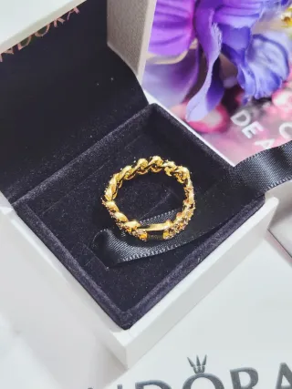 Anillo Pandora Cadena Cubana brillante. Talla 56