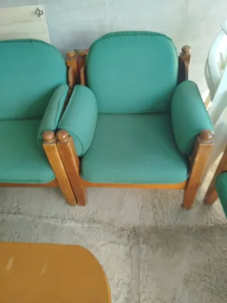 Conjunto Sofá 2 Plazas Tela y Madera