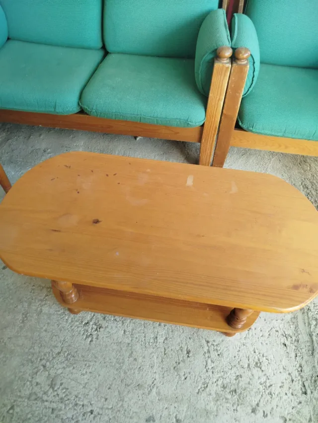 Conjunto Sofá 2 Plazas Tela y Madera