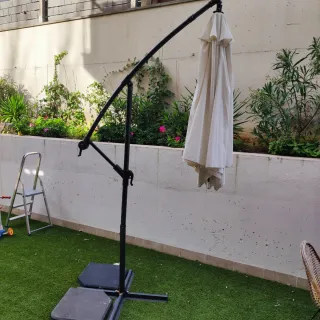 Parasol Sombrilla Jardín Beige y Negro