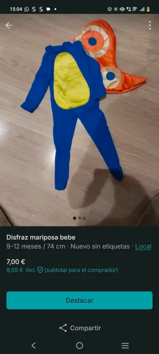 Disfraz mariposa bebé azul y amarillo