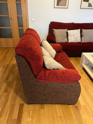 Sofá de 2 plazas marrón y rojo