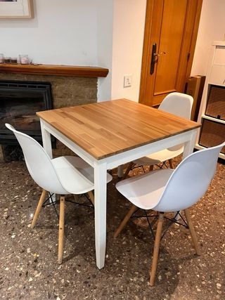 Mesa cuadrada madera y patas blancas 74x74