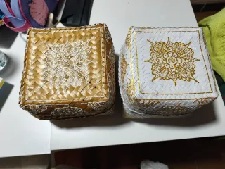 2 Cajas Decorativas Bambú y Mimbre