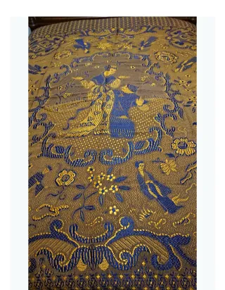 Colcha antigua, Seda Geisha Azul y Dorado, oro vie