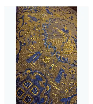 Colcha antigua, Seda Geisha Azul y Dorado, oro vie