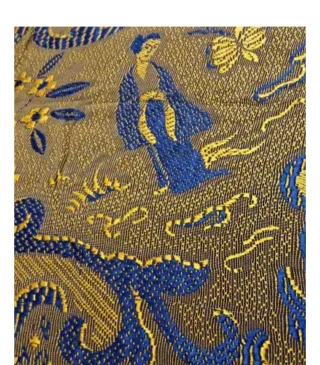 Colcha antigua, Seda Geisha Azul y Dorado, oro vie