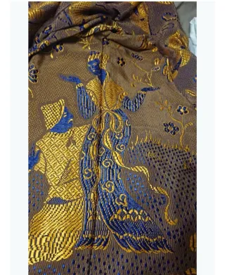 Colcha antigua, Seda Geisha Azul y Dorado, oro vie