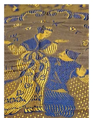 Colcha antigua, Seda Geisha Azul y Dorado, oro vie