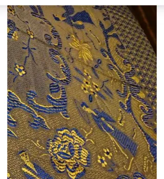 Colcha antigua, Seda Geisha Azul y Dorado, oro vie