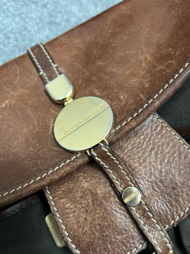 Bolso Borbonese Piel Beige y Marrón