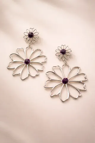 Pendientes flor morados y plateados/Muy exclusivo