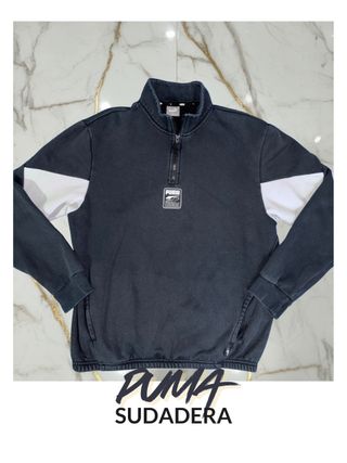 Sudadera Puma Negra y Blanca Media Cremallera