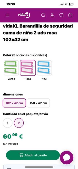 Barrera de seguridad para cama infantil