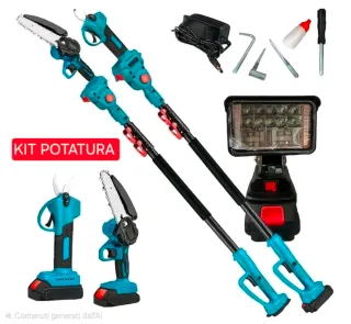 Kit Potatura 4in1 Cesoia + Motosega + Asta + Faro