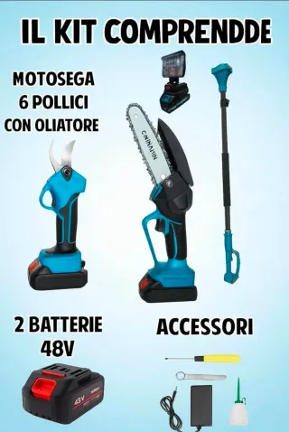 Kit Potatura 4in1 Cesoia + Motosega + Asta + Faro