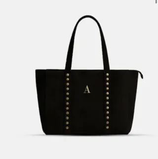 Bolso de lona beige con iniciales M.J.