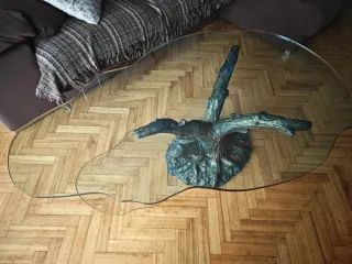 Mesa de centro cristal y madera