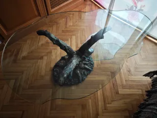 Mesa de centro cristal y madera