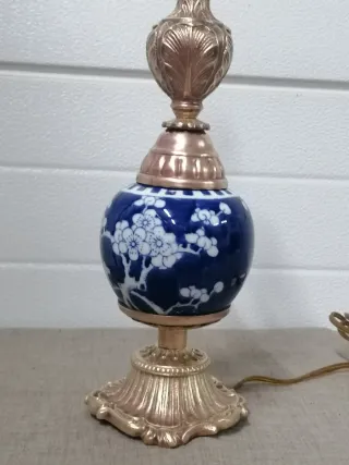 Lámpara Vintage Cerámica y Metal Azul/Dorado