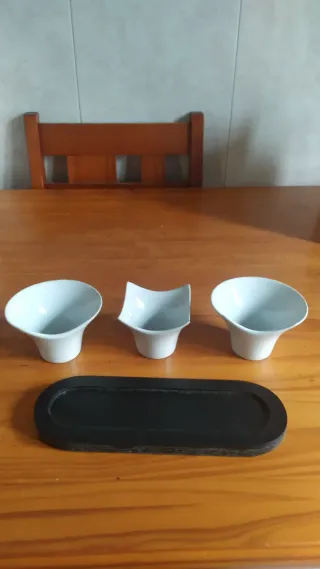 SET 3 CUENCOS APERITIVOS DE CERÁMICA CON BANDEJA