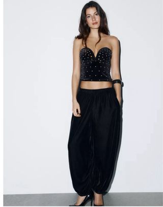 Top Zara Negro Brillante