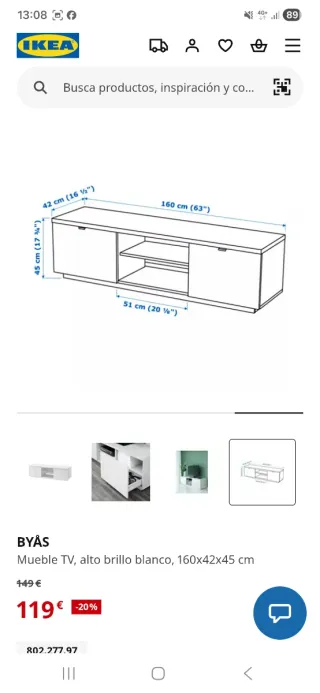 Mueble TV Ikea + Vitrina Baggebo Blanco