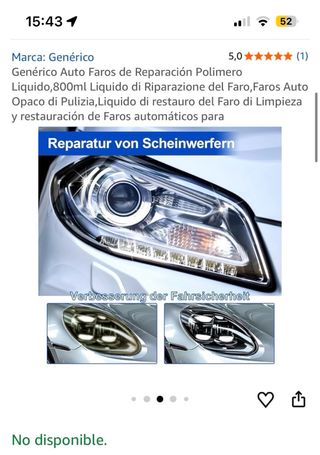 Líquido Reparador Faros Coche 800g