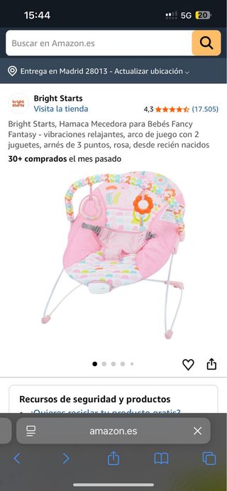 Hamaca para bebé rosa con unicornios