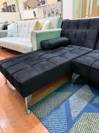 Sofá Cama Negro con Chaise Longue