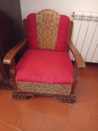 2 Sillones Vintage Terciopelo Rojo y Dorado