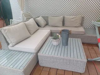 Conjunto Sofá de Jardín Beige y Gris