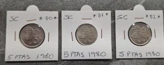 3 Monedas 5 Ptas 1980 SC, *80*81*82*
