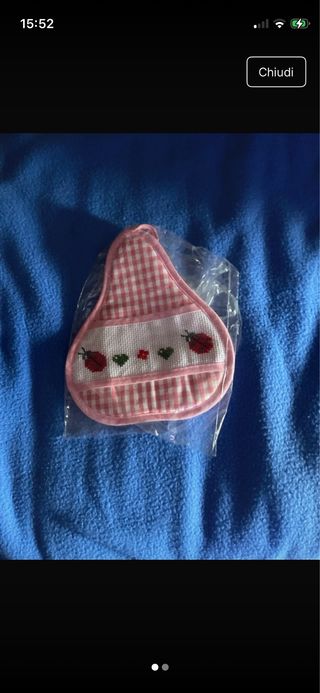 Presina per pentole a quadretti rosa con coccinell